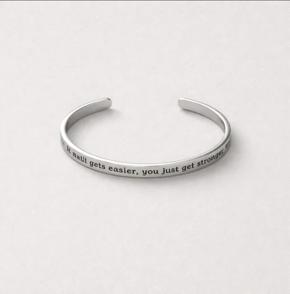 Silver Inspirational Bracelet "It never gets easier, you just get stronger" - Picture 3 of 5
